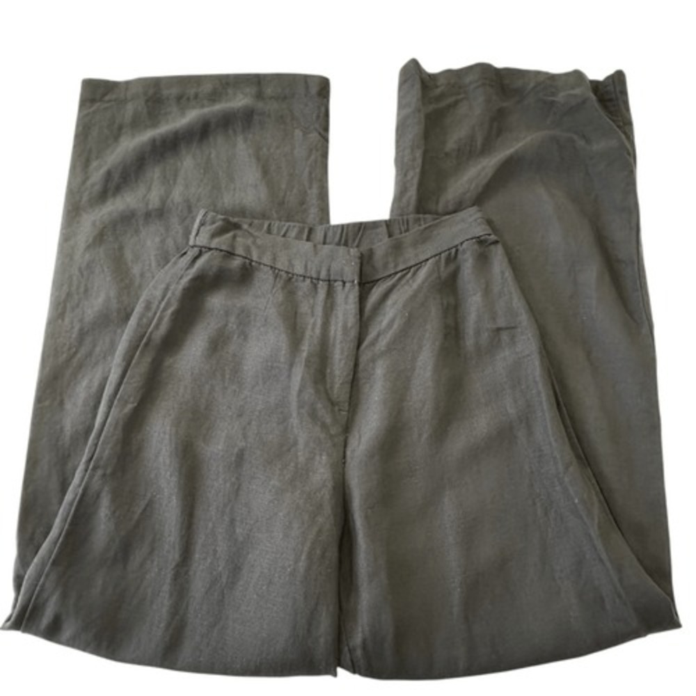H&M Black Solid Linen Blend Wide Leg Pants, 2